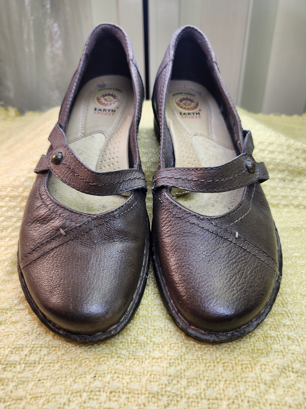 Earth Spirit Women's Brown Leather Mary Jane Flats with Strap